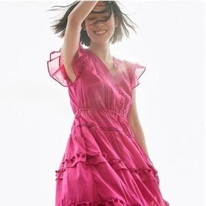 J.Crew Pom-Pom Dress in Cotton Voile Bright Pink